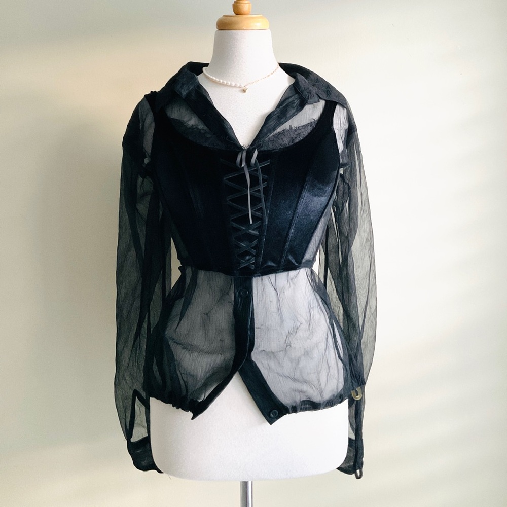 Victoria's Secret Black Sheer Lace-Up Corset Blouse